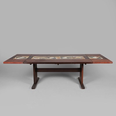 Lot 16 - 1970s DANISH GANGSO MOBLER ROSEWOOD DINING TABLE WITH OX-ART STYLE TILED TOP.