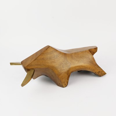 Lot 186 - SPANISH SCHOOL BULL SCULPTURE IN TEAK AND BRASS.