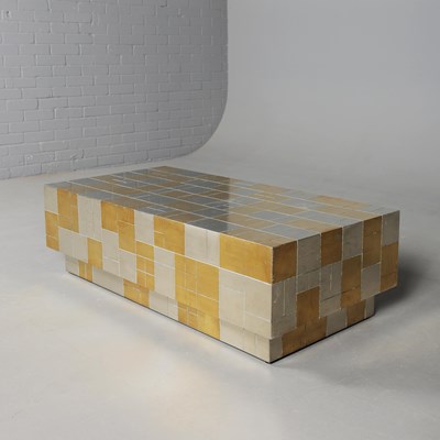 Lot 101 - PAUL EVANS STYLE CITYSCAPE CHROME AND BRASS COFFEE TABLE.