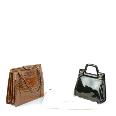 Lot 77 - A CROCODILE HANDBAG AND A SALVATORE FERGAGANO BAG.