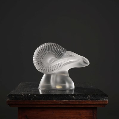 Lot 360 - A LALIQUE FROSTED GLASS RAMS HEAD.