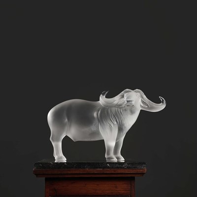 Lot 357 - A LALIQUE FROSTED GLASS WATER BUFFALO.