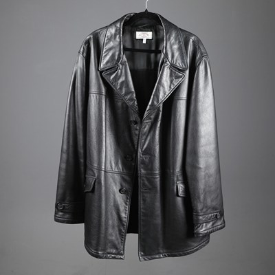 Lot 84 - ARMANI JEANS BLACK LEATHER COAT (1).