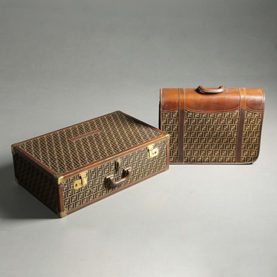 Lot 53 - A FENDI 'ZUCCA' MONOGRAM PRINT SUITCASE AND MATCHING TRAVEL CASE.